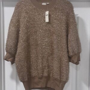 Maeve Shimmering Tan Crew Neck Sweater